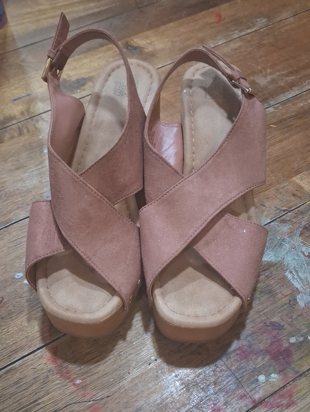 Women's Blush Pink Crisscross Slingback Wedge Sandals